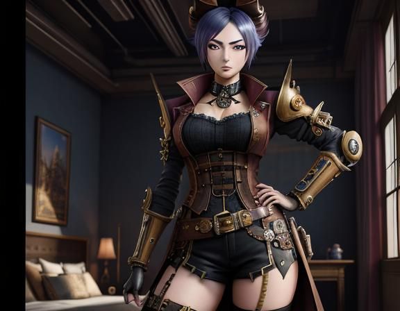 Steampunk Anime Woman in Detailed Matte Painting