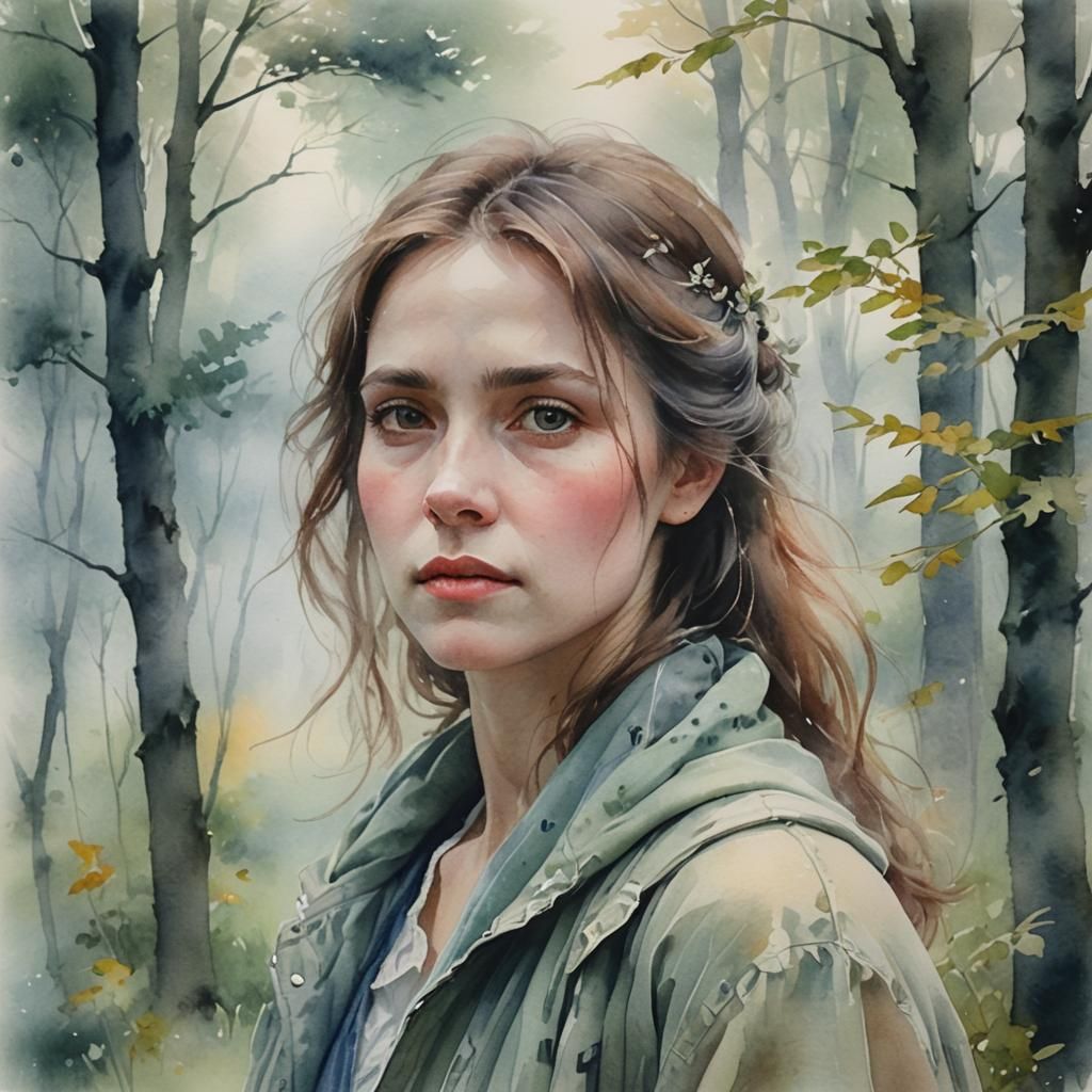 Ethereal Woman Portrait in Soft Watercolor Style