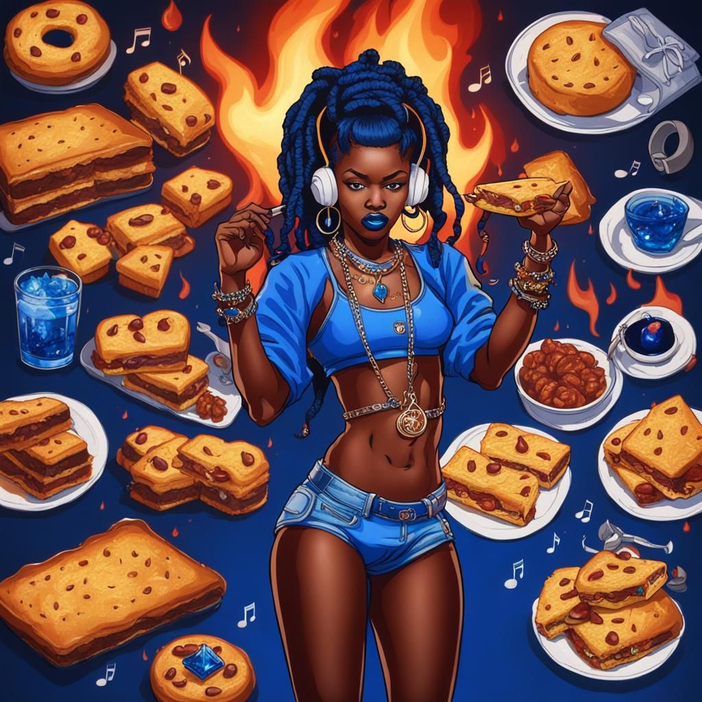 Hip Hop Devil Woman in Blue Flames