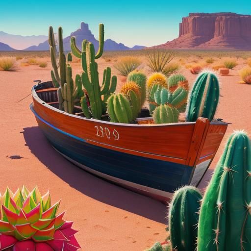 Colorful Desert Boat in Hyperrealistic Splash Art