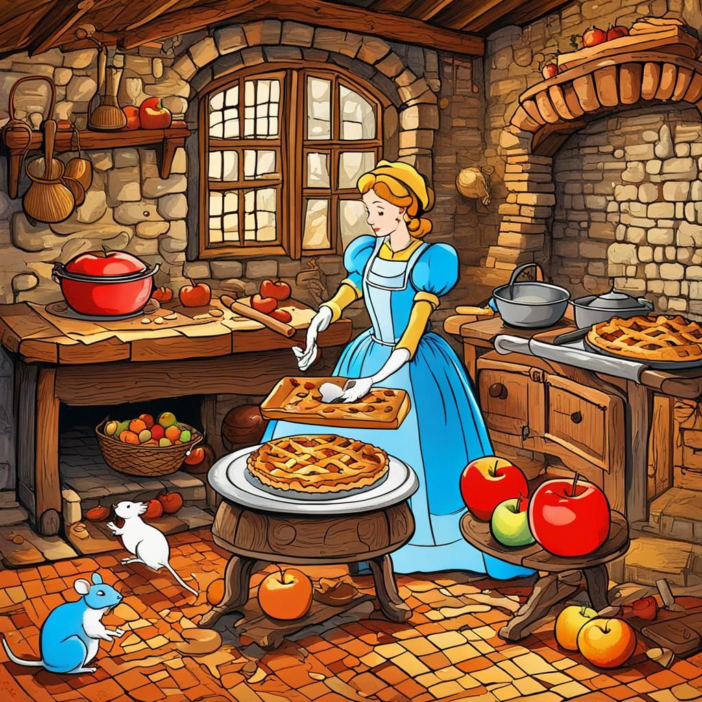 Cinderella Baking Apple Pie with Mice: Abstract Art