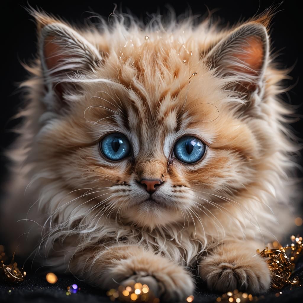 Cuddly Kitten Portrait with Magic Sparkles