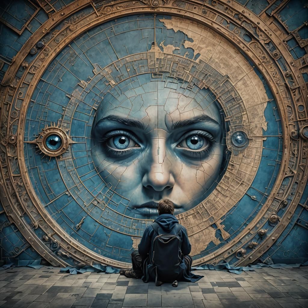 Detailed Portrait in Pop Art Style with Gradient Blues