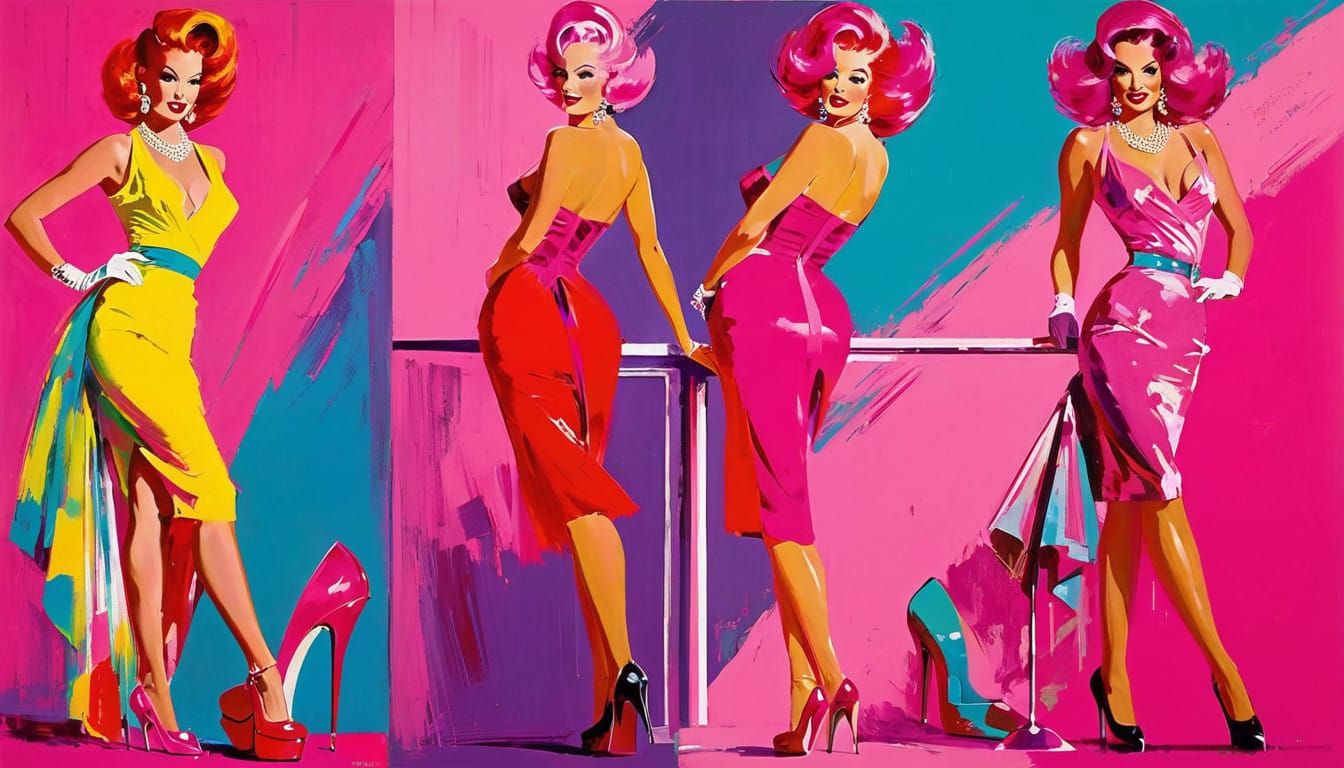 Midcentury Pinups in Vibrant Leroy Neiman Style