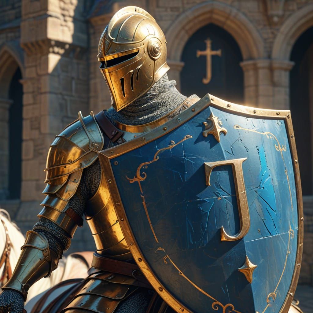 Knight on Horseback with Letter J: Medieval Digital Art