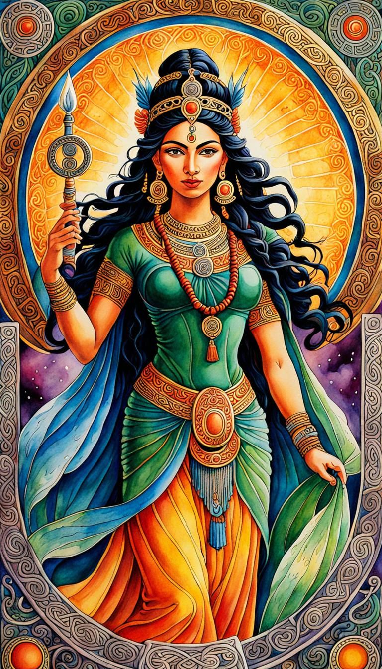 Tarot Card of Maya - Illusion. The beautiful goddess Maya devi .