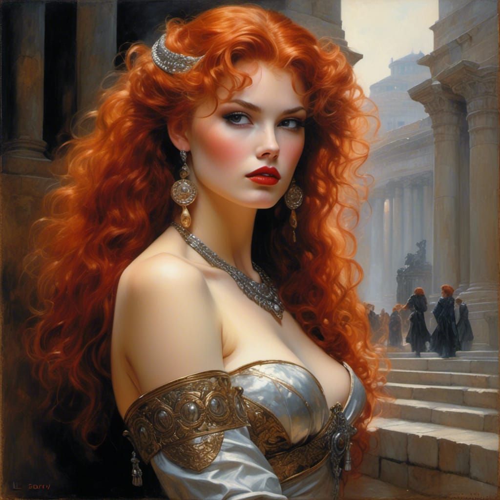 Gorgeous Redhead in Hyperdetailed Painting Style
