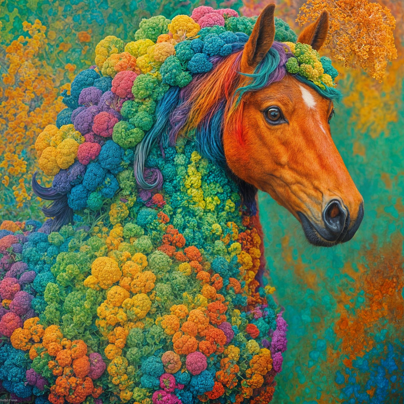 Multicolored Cauliflower Horse in Vibrant Style