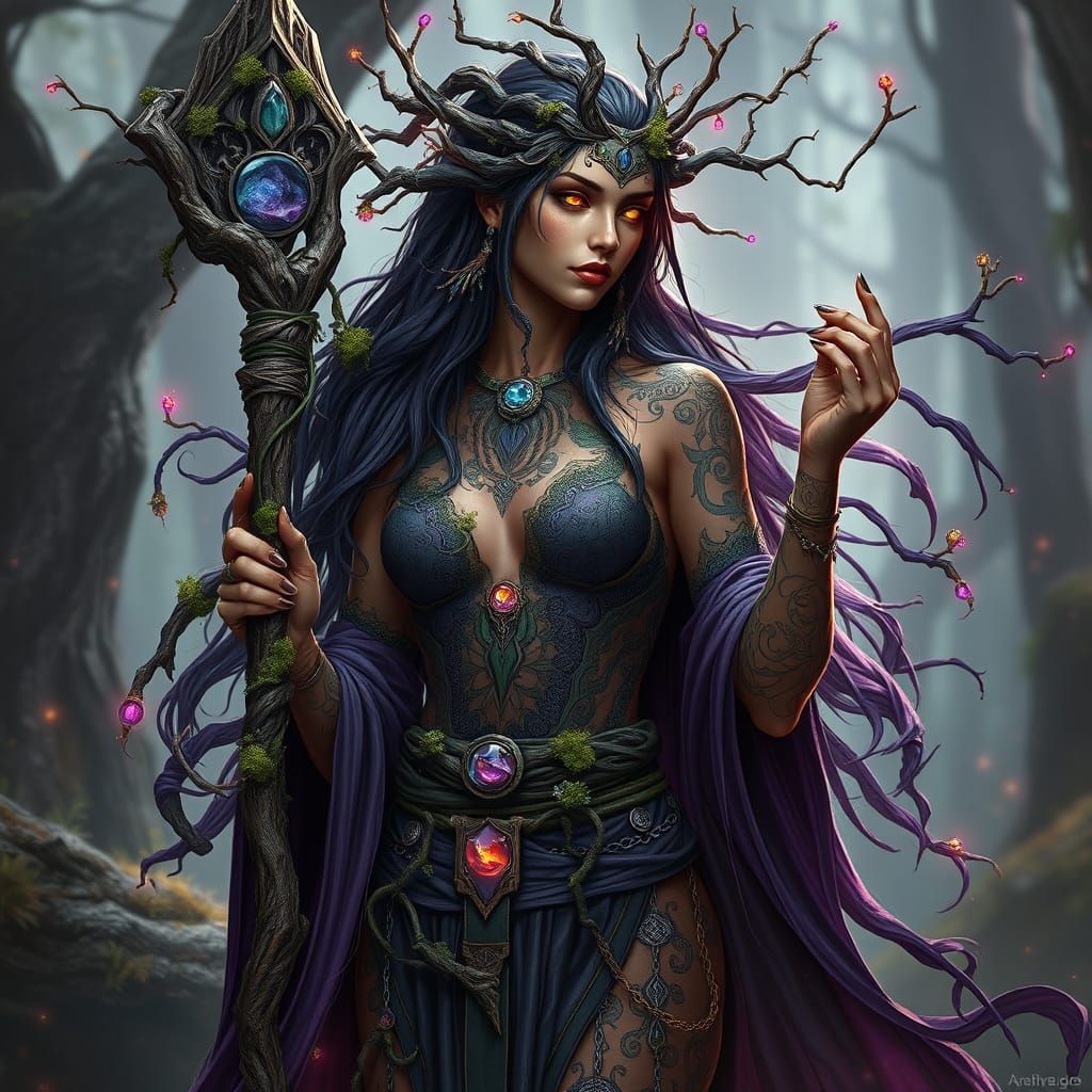 Earth Genasi Druid in Dark Fantasy Landscape