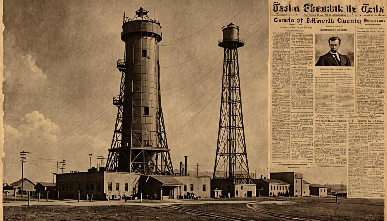 Tesla Tower in Sepia, 1950s Newspaper Style