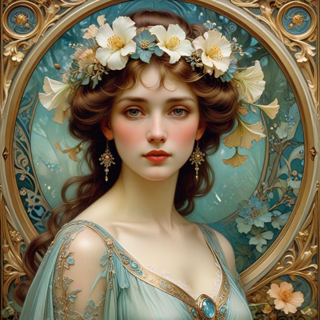 Ethereal Edwardian Beauty in Art Nouveau Style