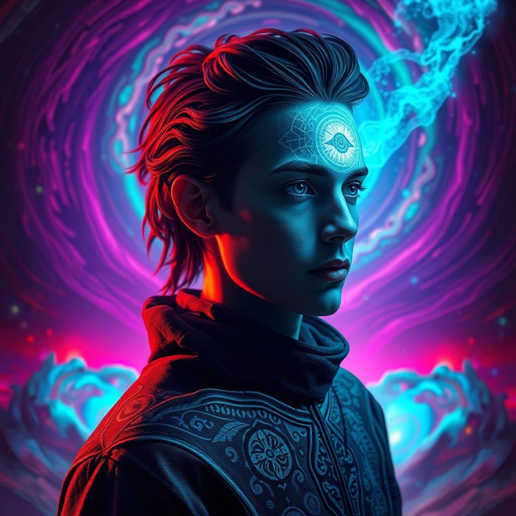 Cosmic Navigator in Vibrant, Surrealistic Attire