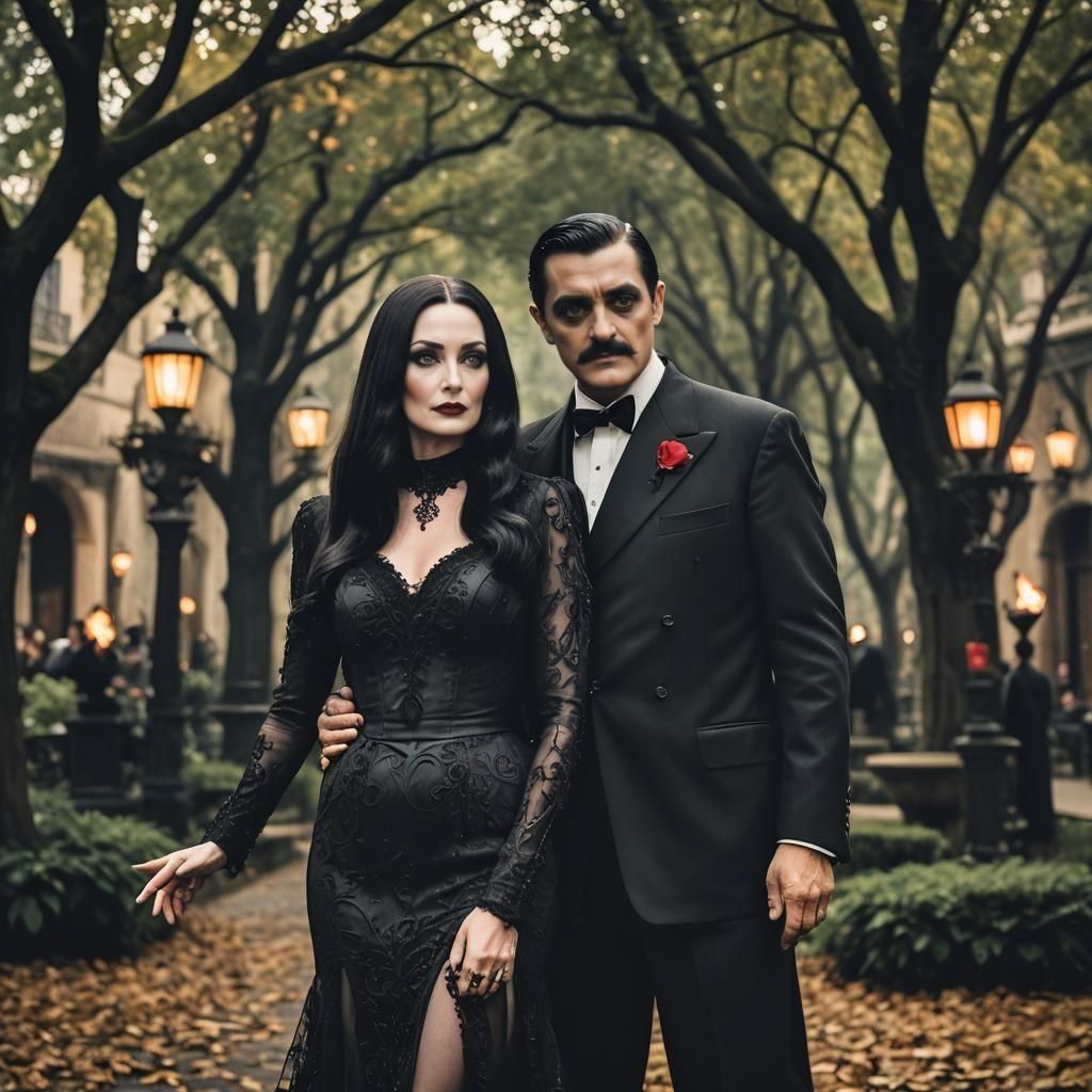 Morticia and Gomez Addams, Realistic Professional Photograph...