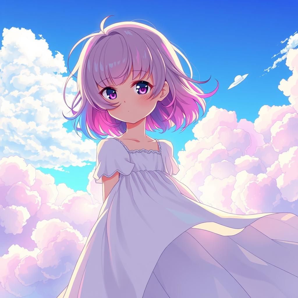 Anime Girl in Iridescent Clouds, Manga Style