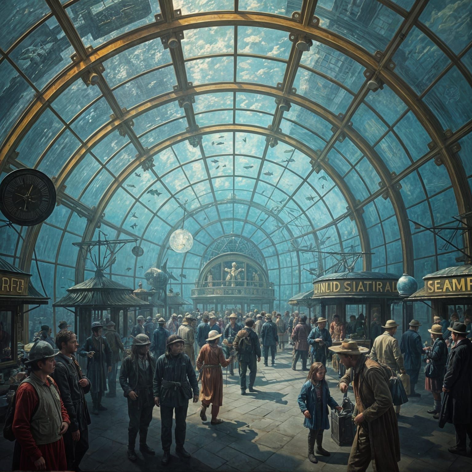 Underwater Market in Realistic Oil Painting