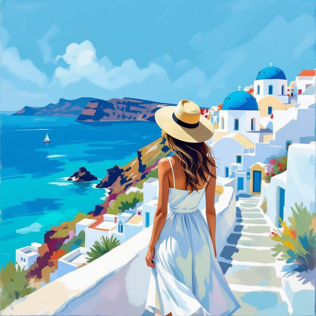 Greek Isles View in a Whimsical Style