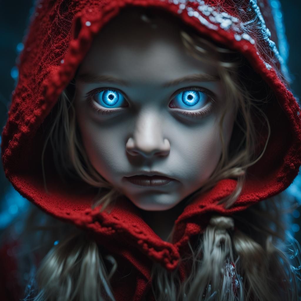 Little Red Riding Hood Portrait in Bioluminescent Forest