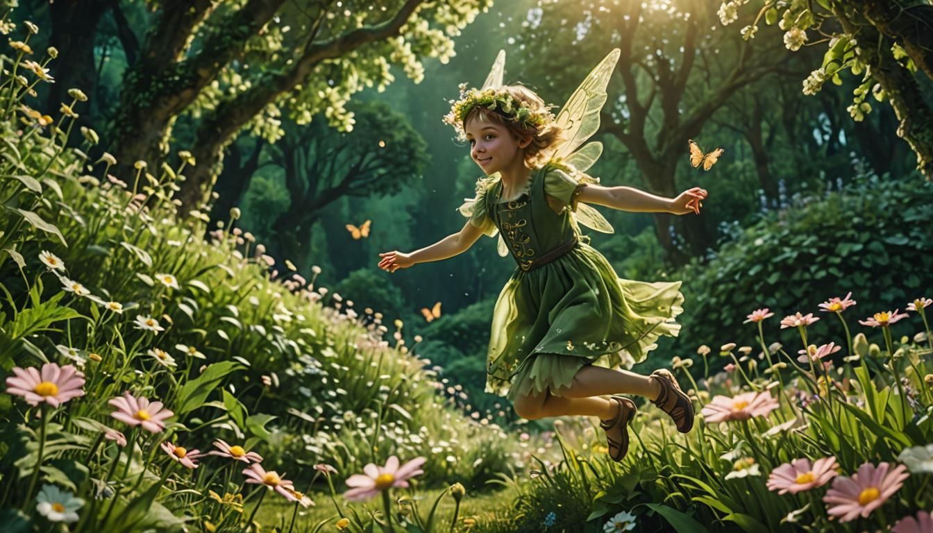 Flower Fairy in Lush Green Meadow: Cinematic Still