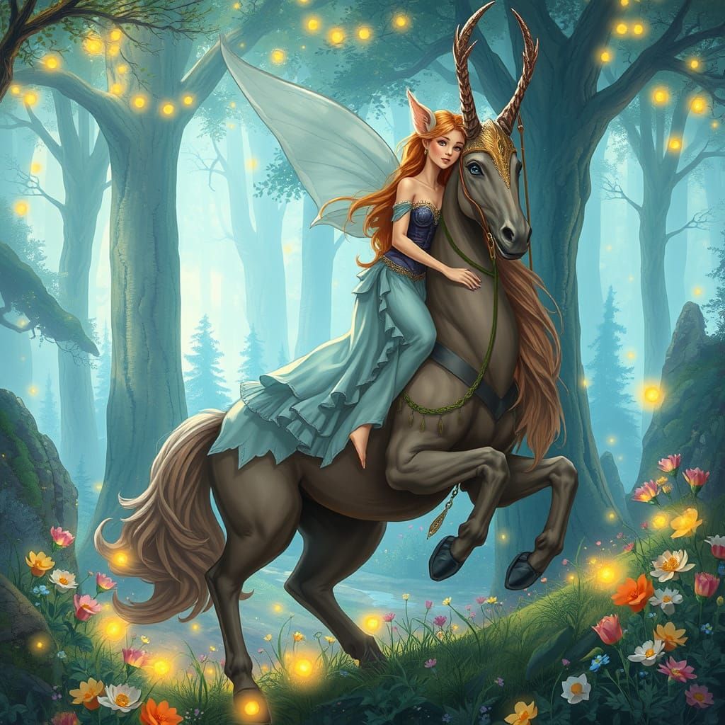 Whimsical Elf Princess Rides Majestic Centaur Queen Through ...