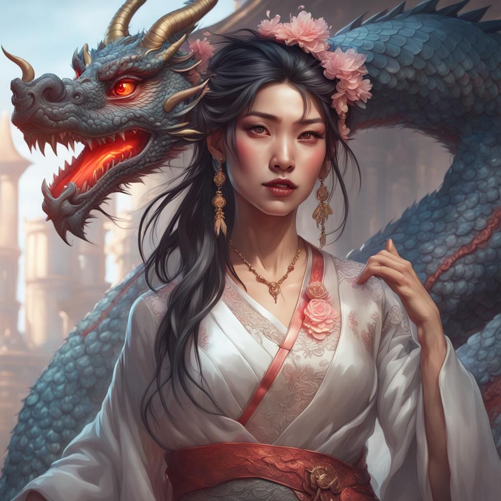 Dragon Bride Portrait in Hyperdetailed Art Nouveau Style
