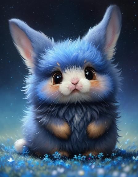 Fluffy Fantasy Baby Bunny in Flower Rain