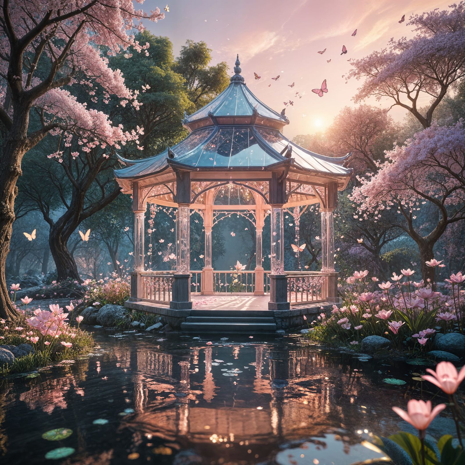Enchanted Garden at Sunrise in Unreal Engine Style