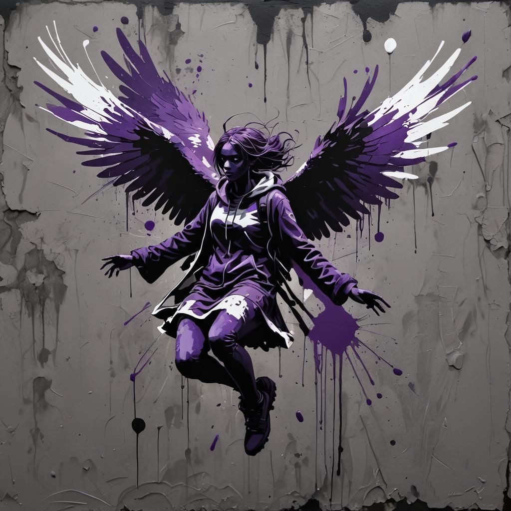 Harpy Girl in Flight: Graffiti Art Silhouette