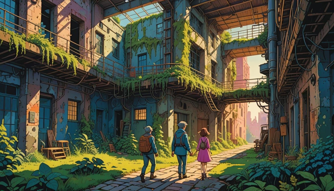 Exploring Abandoned Factory in Comic Book Style