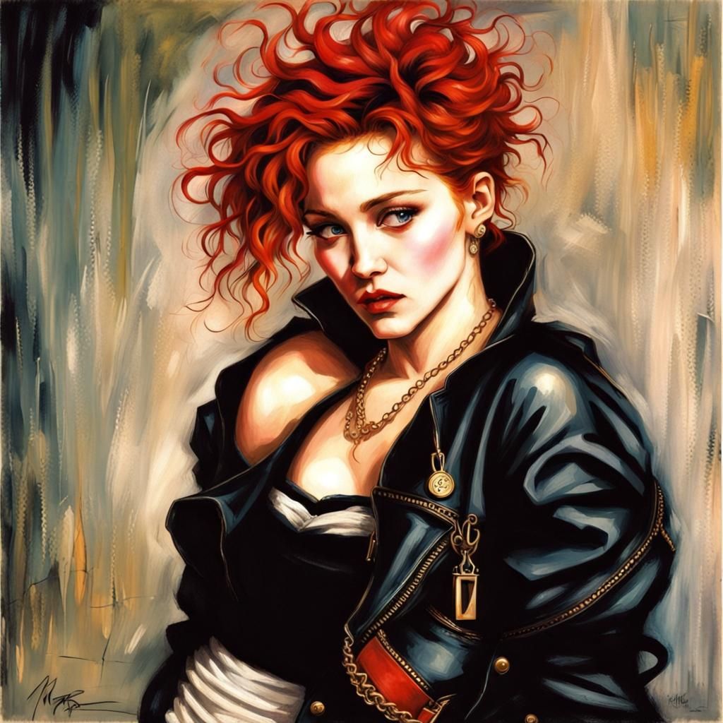 Madonna as Red-Haired Punk Angel in Anime Style