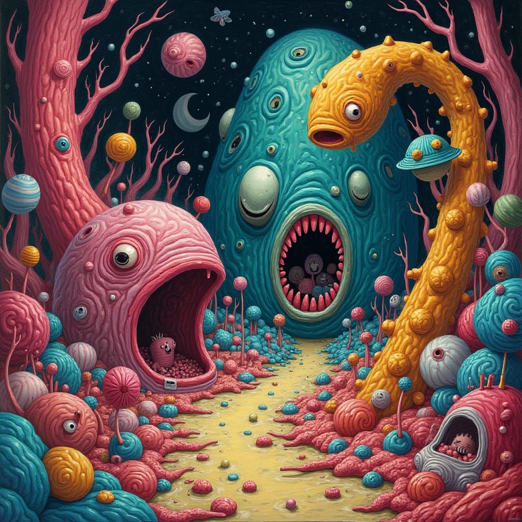 Nightmarish Candyland in Horror Massurrealism Style
