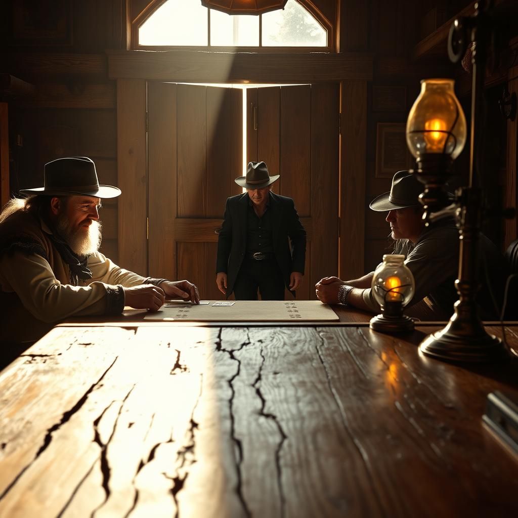 Cowboys Playing Poker in Saloon, Cinematic Western Scene