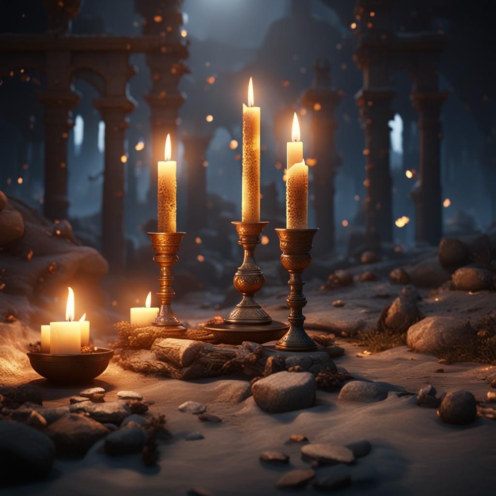Shabbat Candles on Battlefield in 3D Render