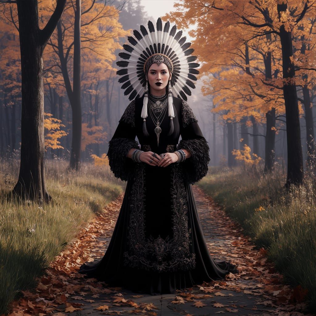 Gothic Native American in Autumn Woods