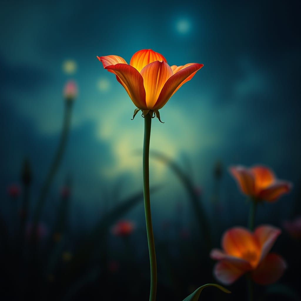 Surreal Flower in Dreamlike Landscape as Dutch Painting