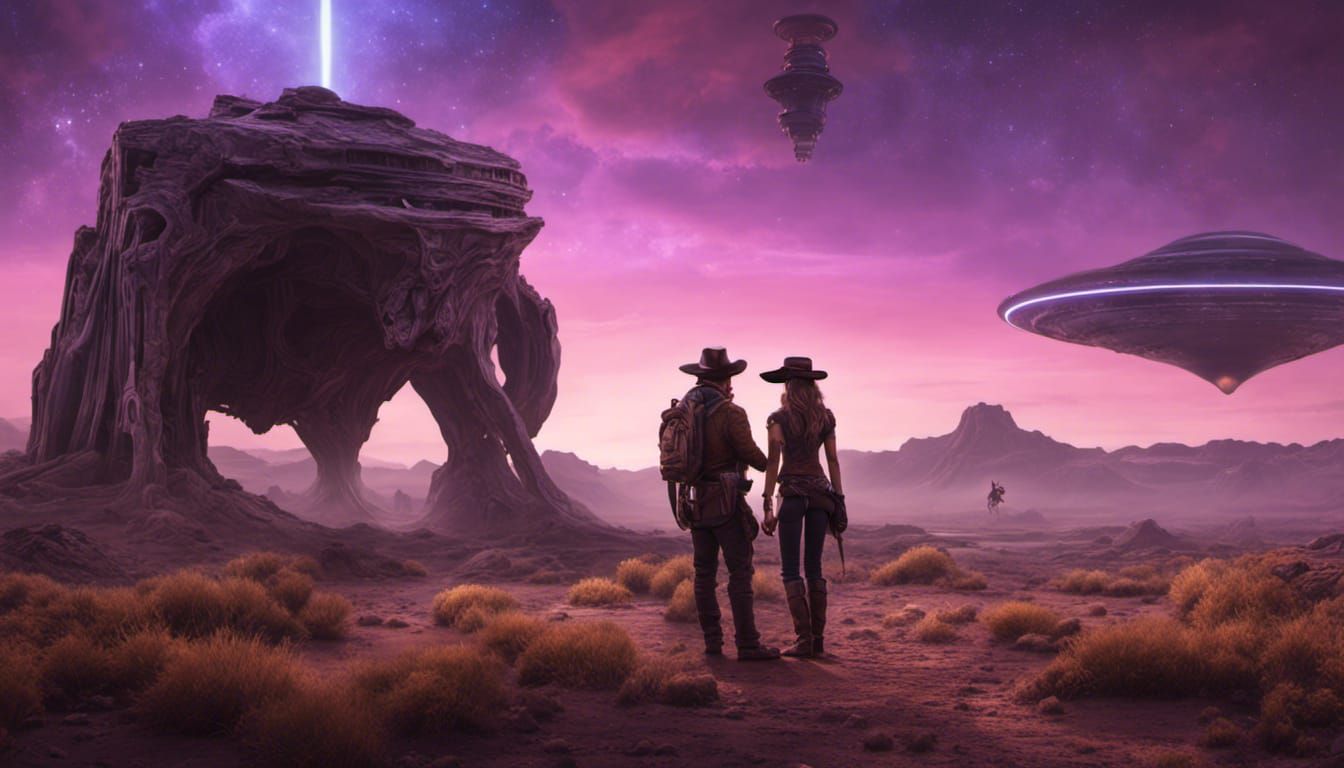 Cowboy, Cowgirl, and Alien Encounter in 8K
