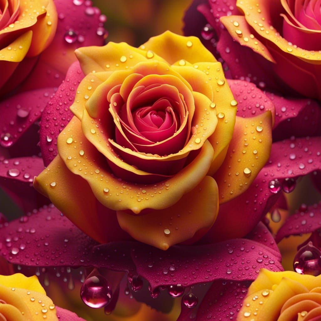 Magenta Rose with Dew Drops in Autumn