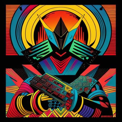 Stylized Dragon Head in Geometric Bauhaus Pattern