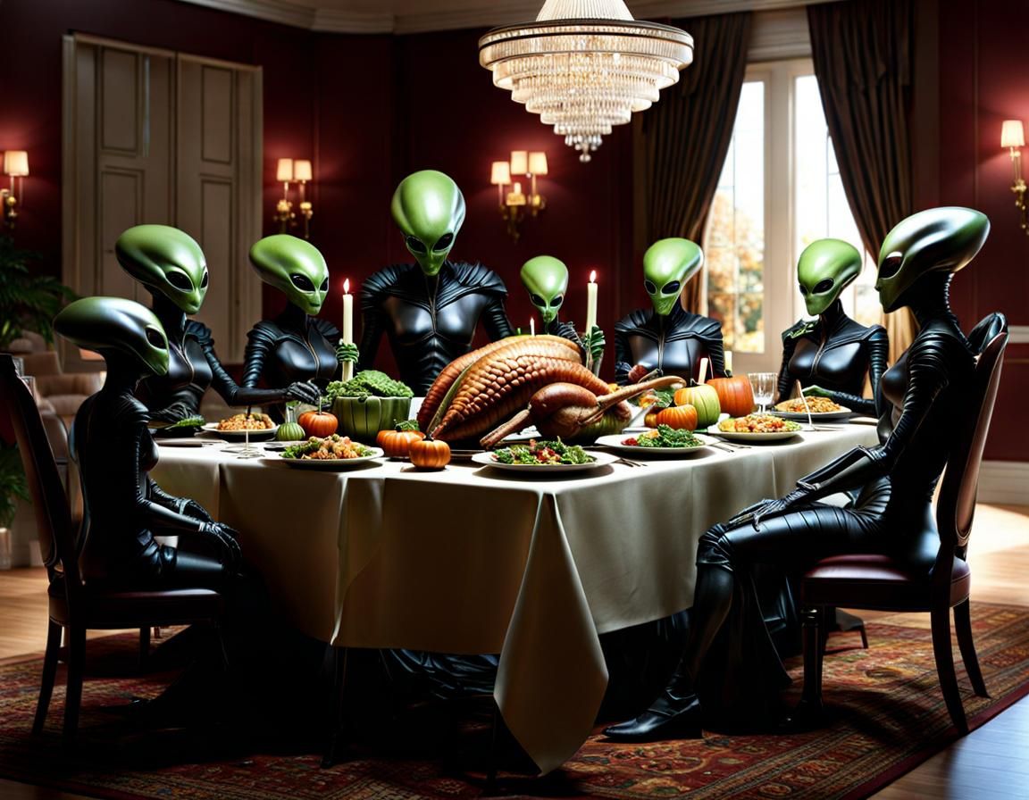 Alien Thanksgiving: A Photorealistic Family Meal