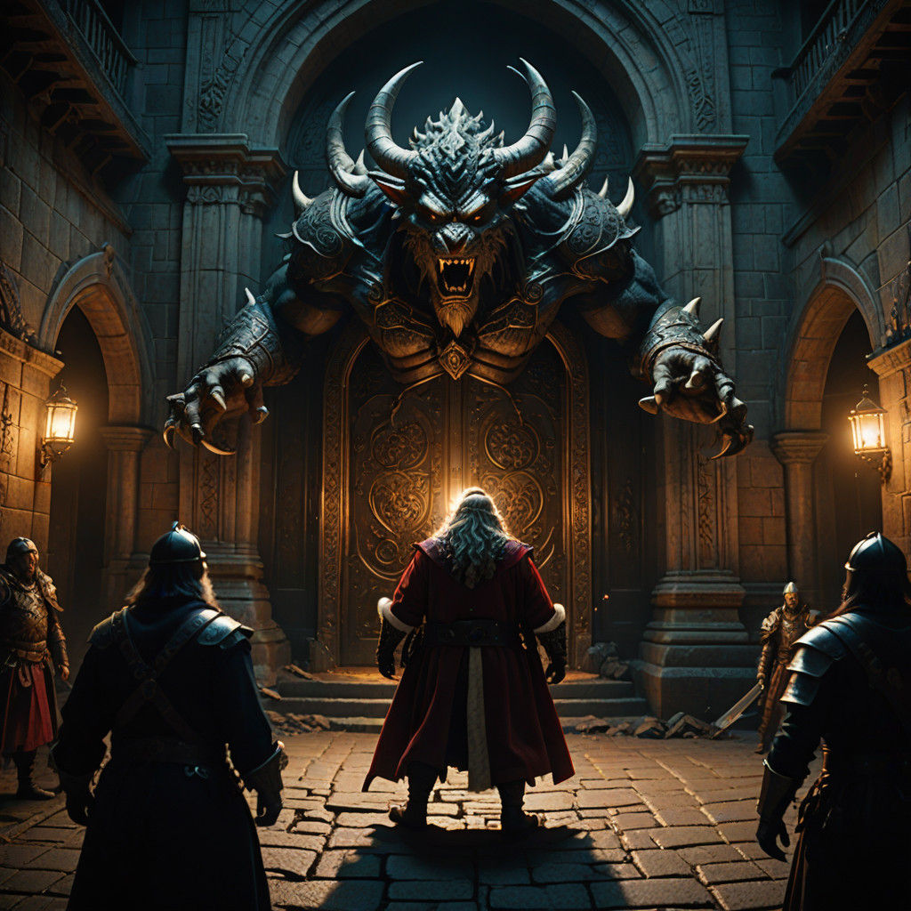 Epic Dark Fantasy Battle in a Gothic Castle