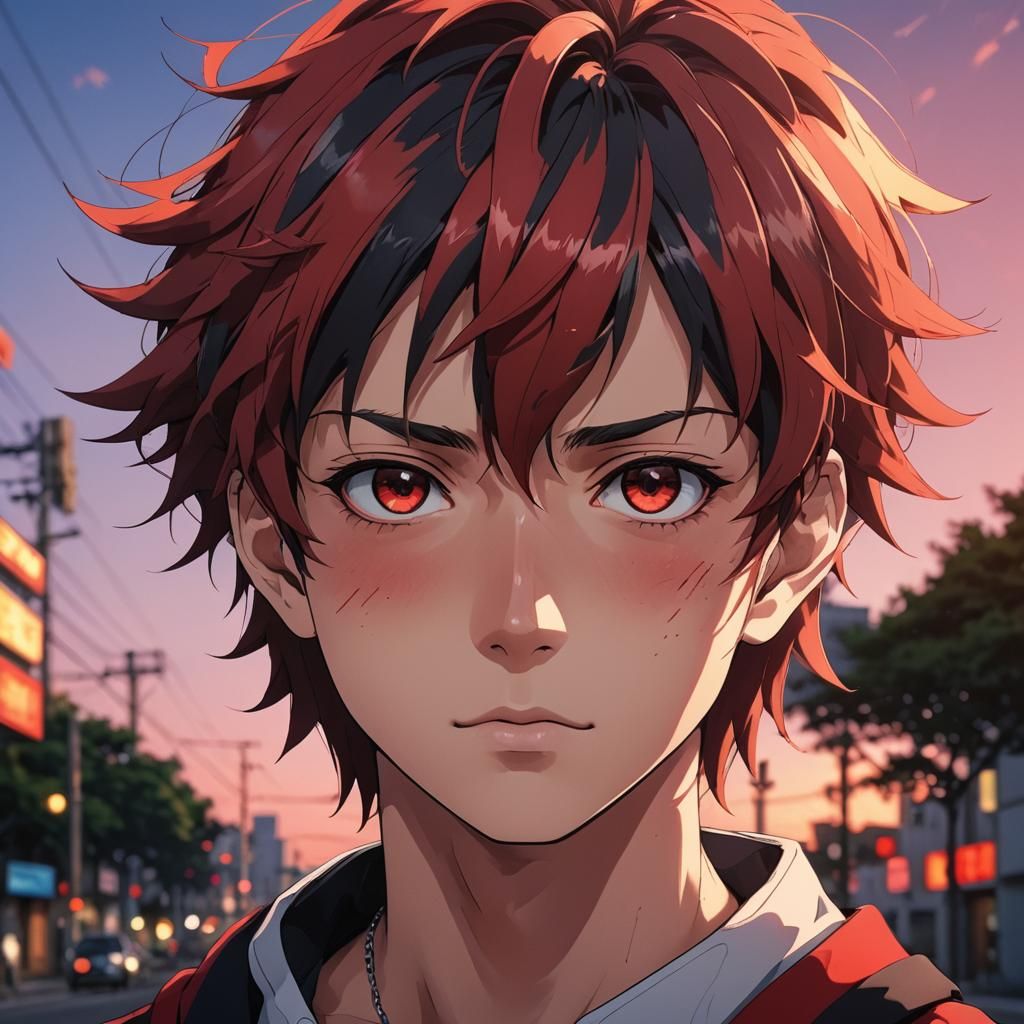 Anime Boy Portrait with Red Hair, Key Visual
