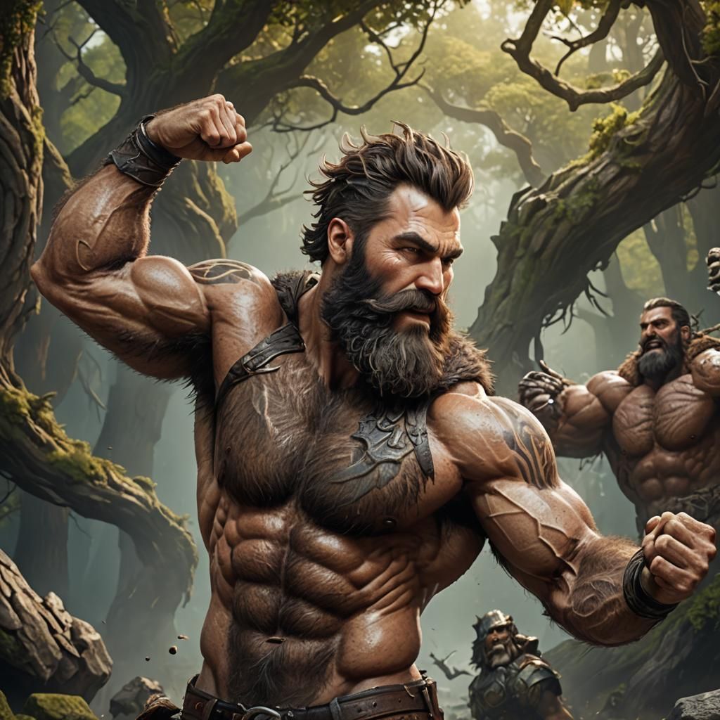 Detailed Matte Painting of a Hairy Muscle Man