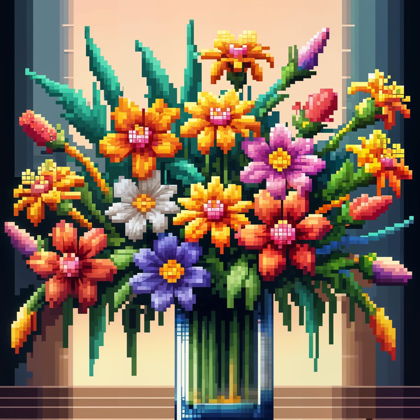 Colorful Flowers in Pixel Art Style