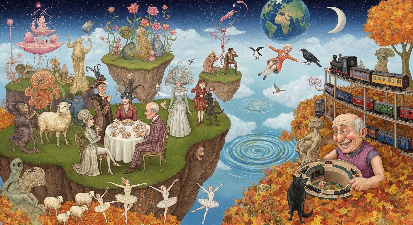 Surreal Tea Party on Floating Island, Fantasy Art