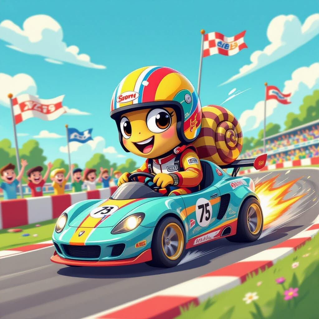 Cartoon Turbo Snail Races on Toy Track
