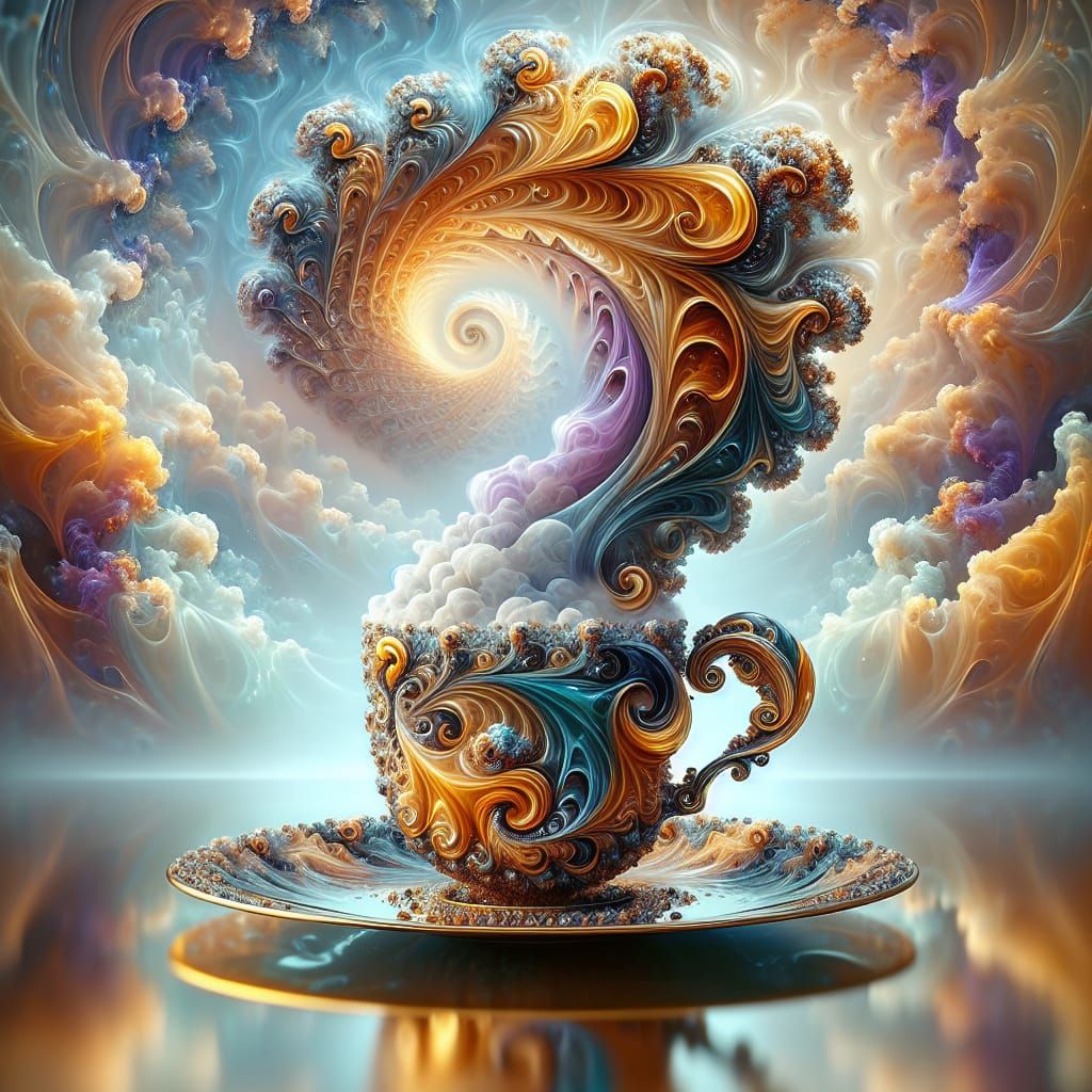 Golden Ephemeral Coffee Dreamscape in Intricate Style