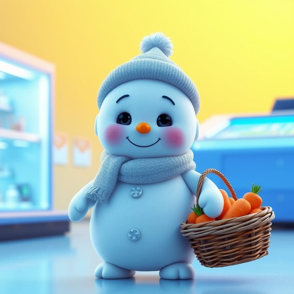 Sweet Snowman Shopping for a Carrot Nose in 3D