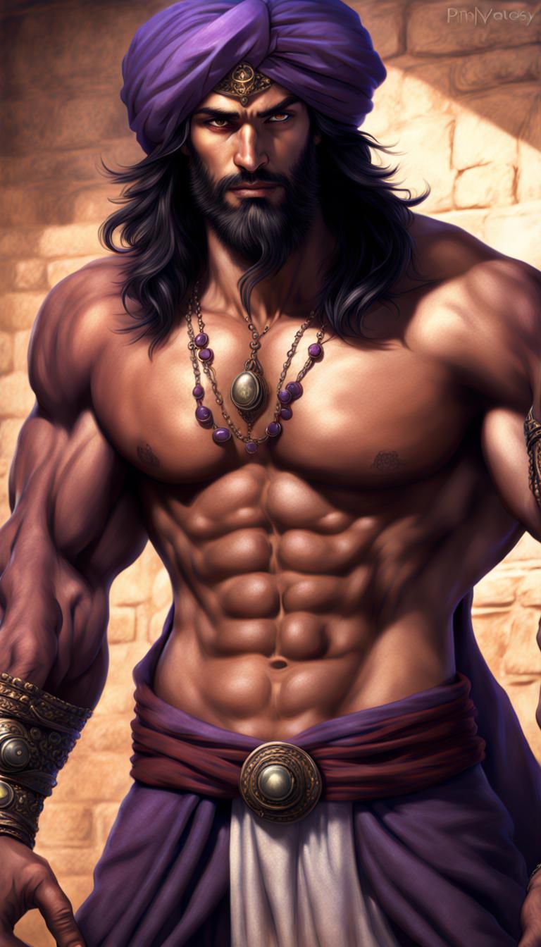 Handsome Persian Djinn with Turban, Photorealistic HDR