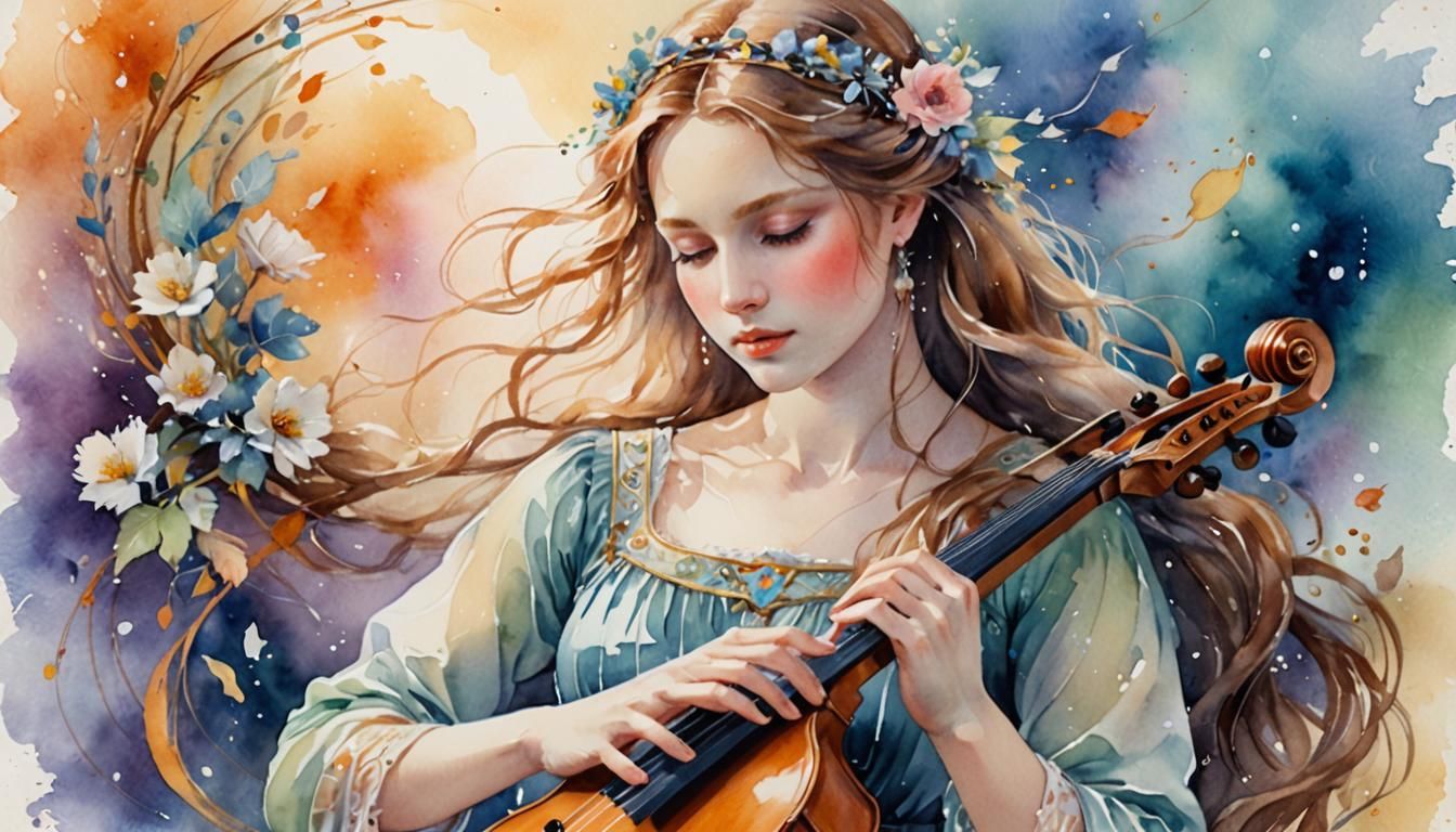 Ethereal Watercolor: Gentle Melody Personified as Maiden