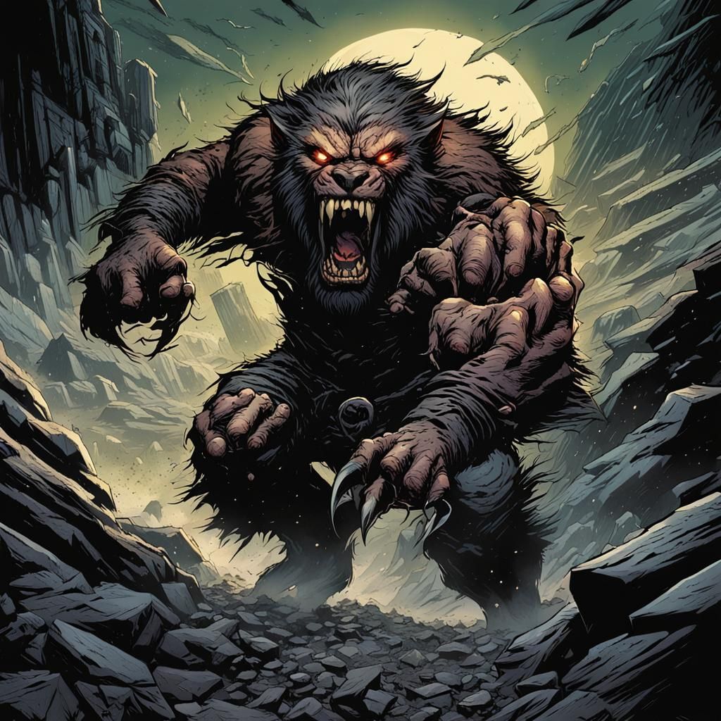 Fierce Beastman in Dark Burrows: Comic Book Art