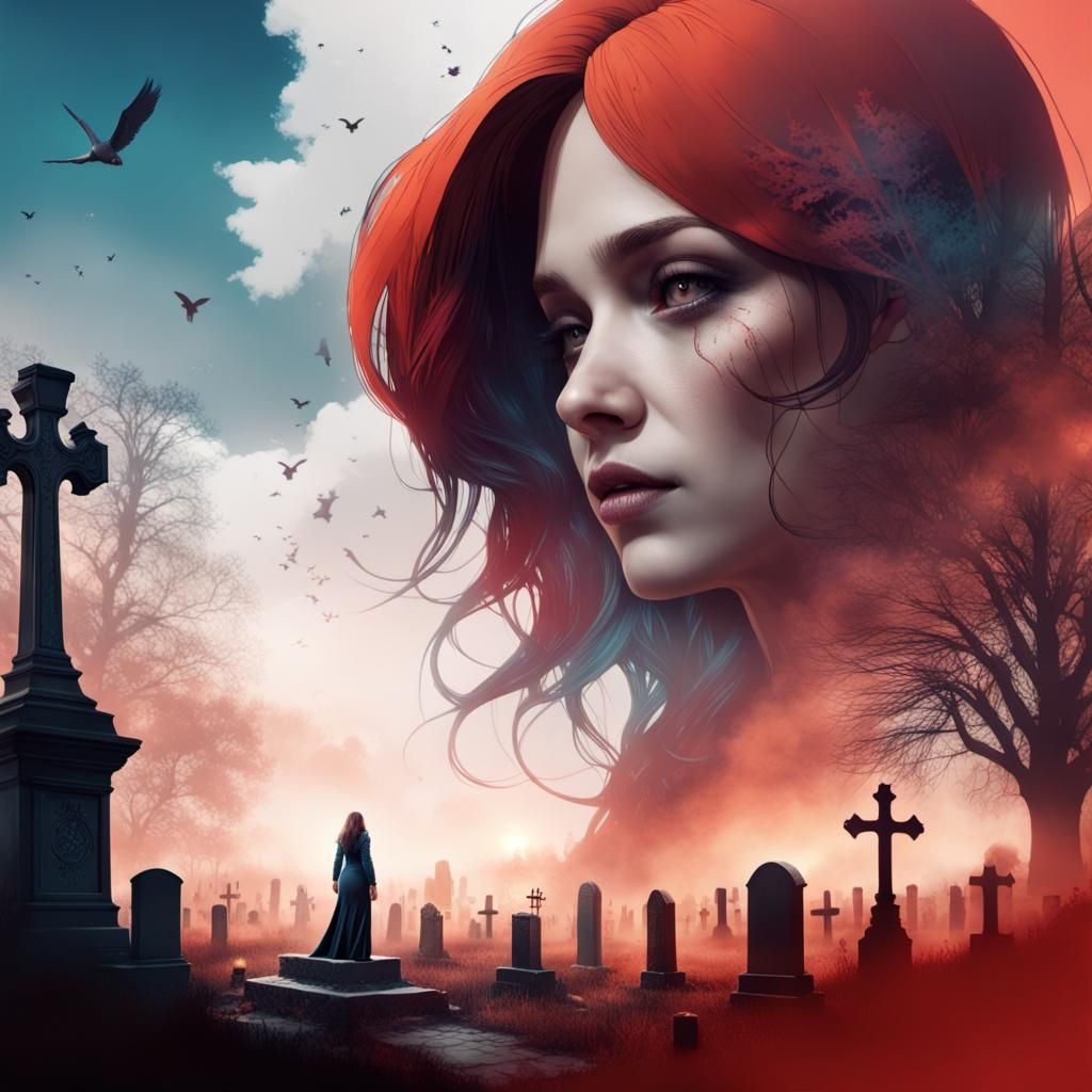 Surreal Cemetery Double Exposure in Detailed Matte Painting